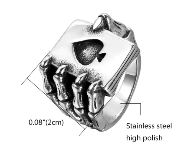 Skull Hand Claw Poker Playing Gothic Ring