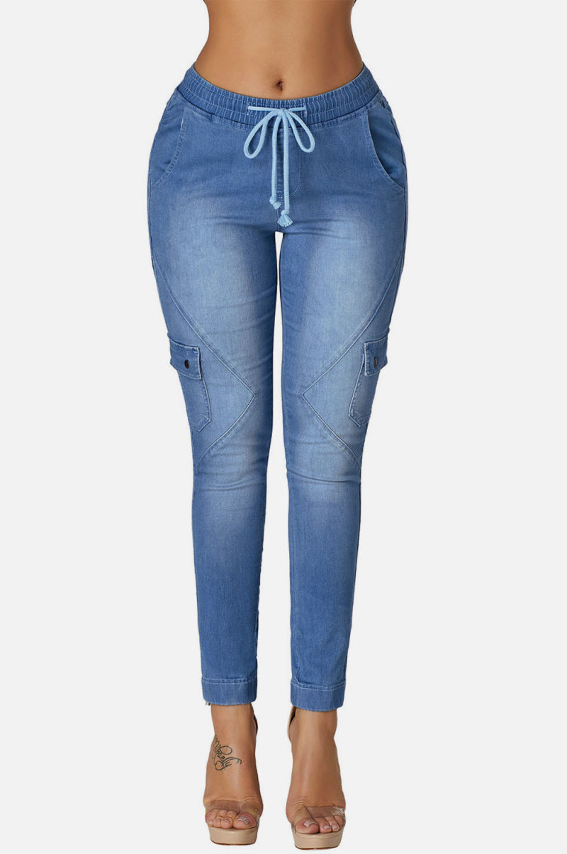 Drawstring Ankle Pocket Jeans