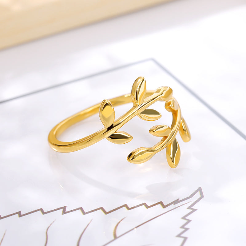 Rose Gold Olive-Tree-Branch-Leaves Ring