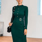 Snap Down Rib-Knit Slit Sweater Dress