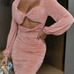 Ruched Twist Front Cutout Mini Dress