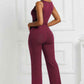Button Detail Tie Waist Jumpsuit with Pockets