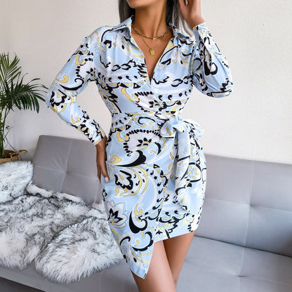 Baroque Tie Waist Wrap Dress