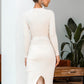 Snap Down Rib-Knit Slit Sweater Dress