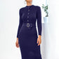Snap Down Rib-Knit Slit Sweater Dress