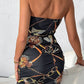 Scarf Print Ruched Halter Neck Bodycon Dress
