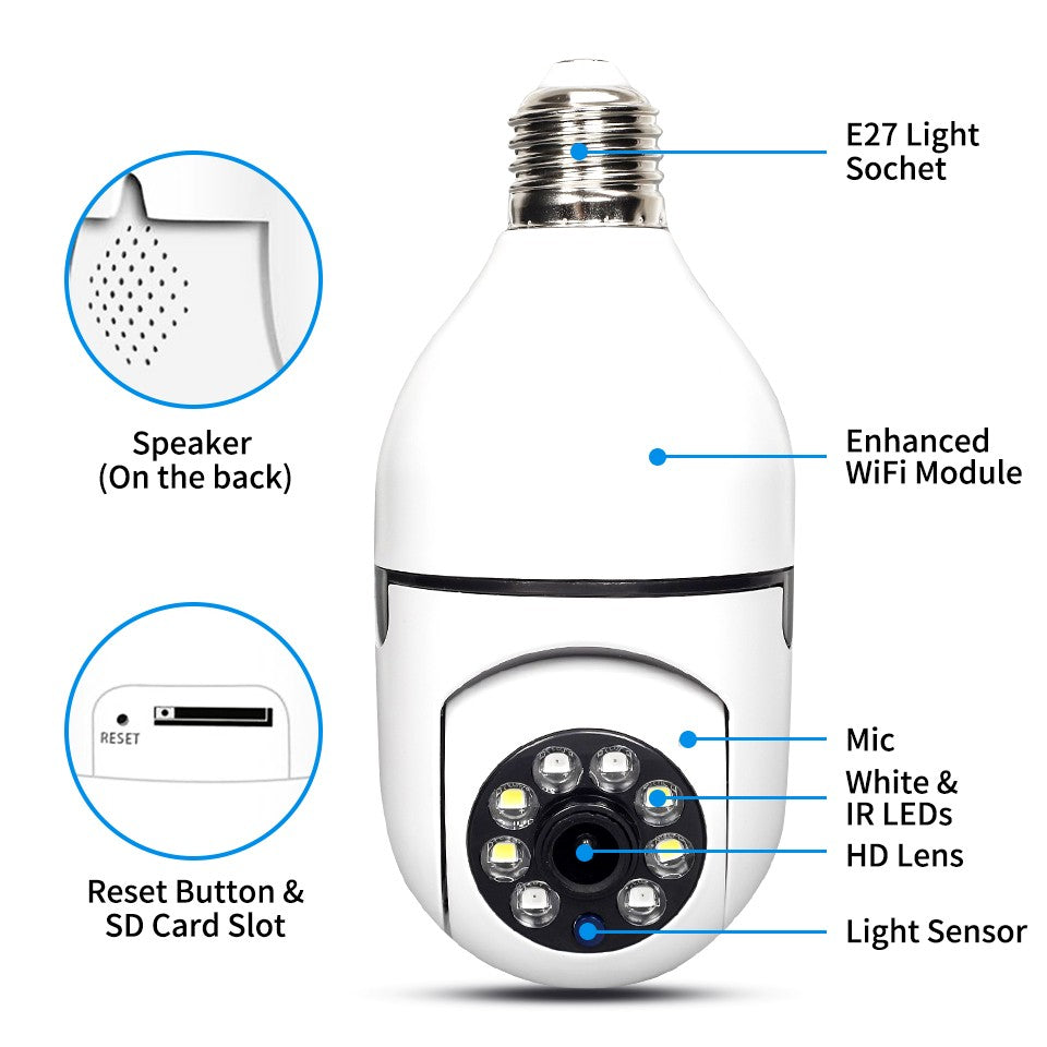 Wifi-Connect / Two-Way Audio Talk / IR LED Technology for Clear Day or Night Vision / 355° Panning & 90° Tilt High-Tech Surveillance Camera