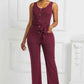 Button Detail Tie Waist Jumpsuit with Pockets