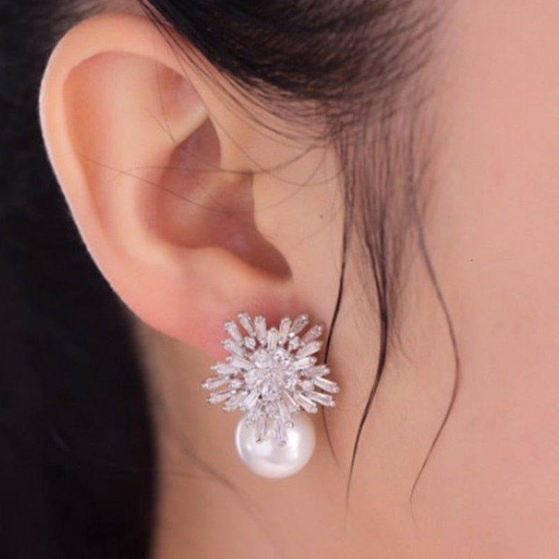 Snowflake Crystal Pearl Earrings