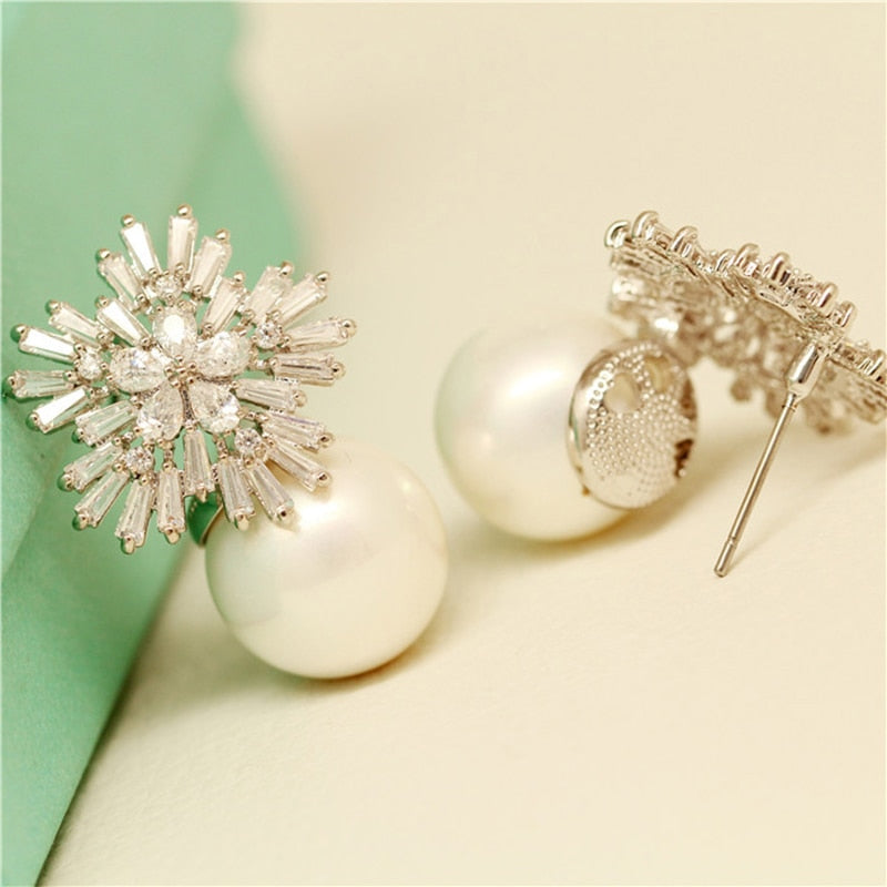 Snowflake Crystal Pearl Earrings