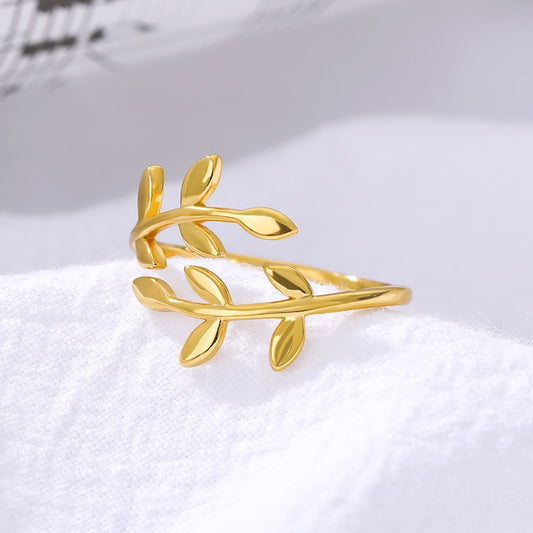 Rose Gold Olive-Tree-Branch-Leaves Ring