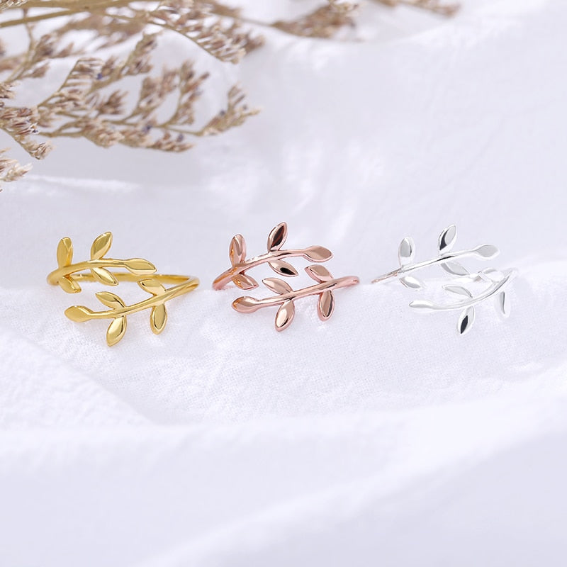 Rose Gold Olive-Tree-Branch-Leaves Ring