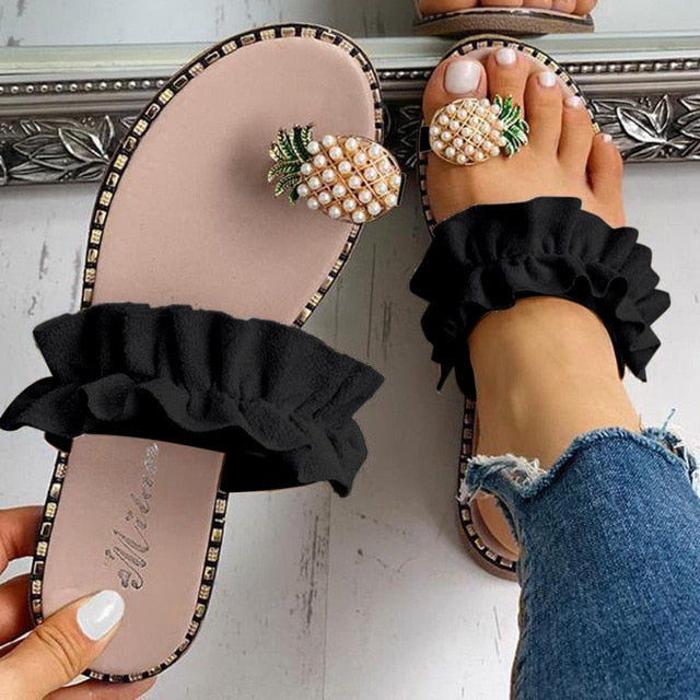 Pineapple Pearl Flat Toe Bohemian Casual Beach Sandals