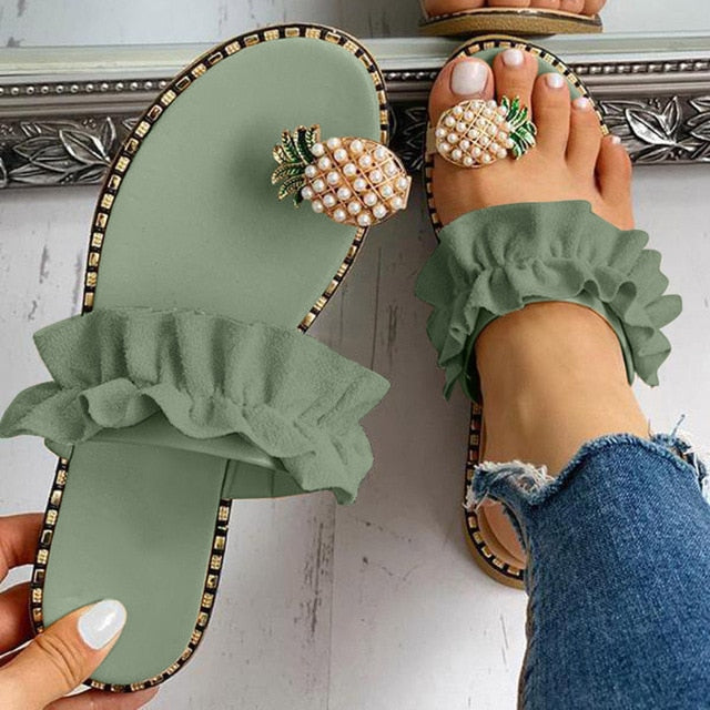 Pineapple Pearl Flat Toe Bohemian Casual Beach Sandals