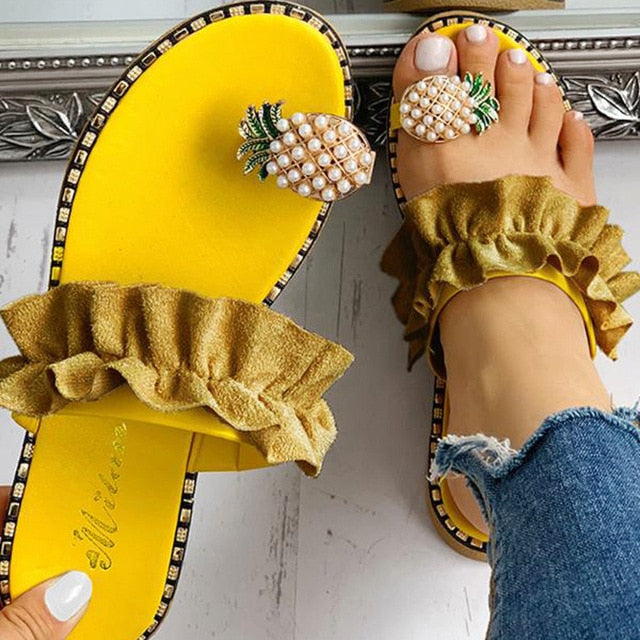 Pineapple Pearl Flat Toe Bohemian Casual Beach Sandals