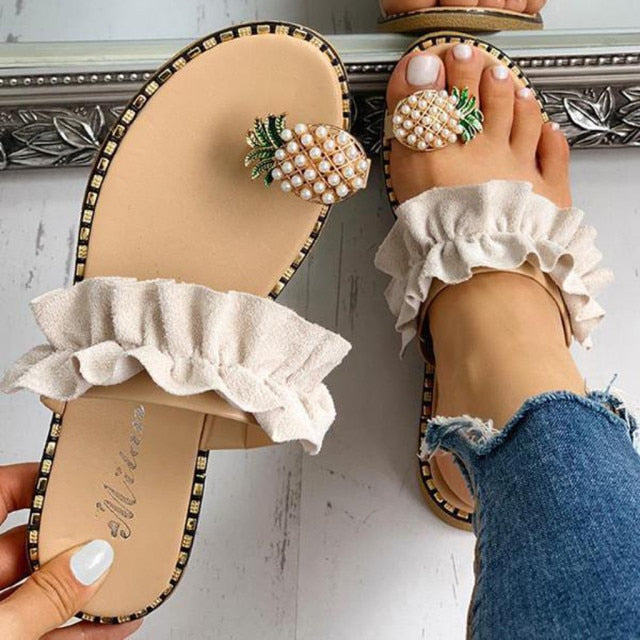 Pineapple Pearl Flat Toe Bohemian Casual Beach Sandals