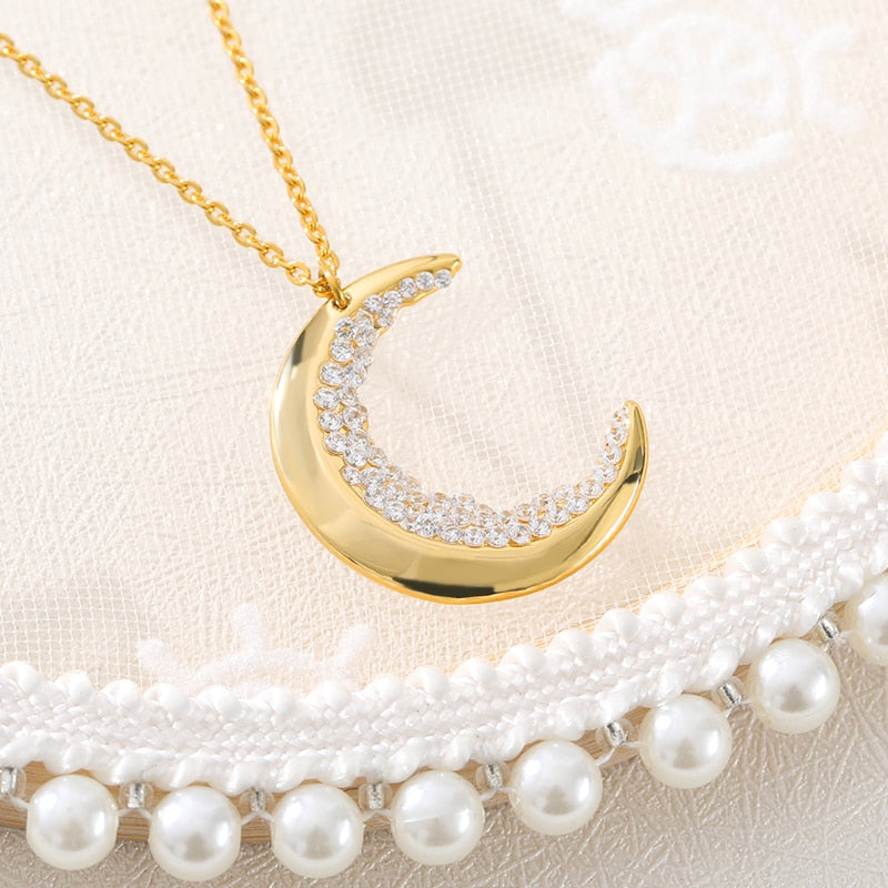 Crescent Moon Crystal Stones Necklace