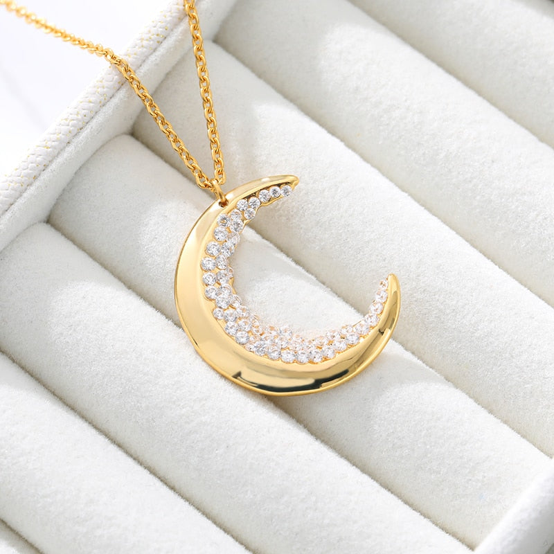 Crescent Moon Crystal Stones Necklace