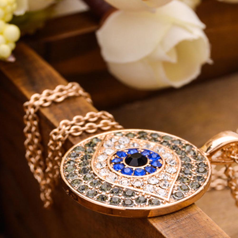 Vintage Rhinestone Evil Eye Pendants Necklaces