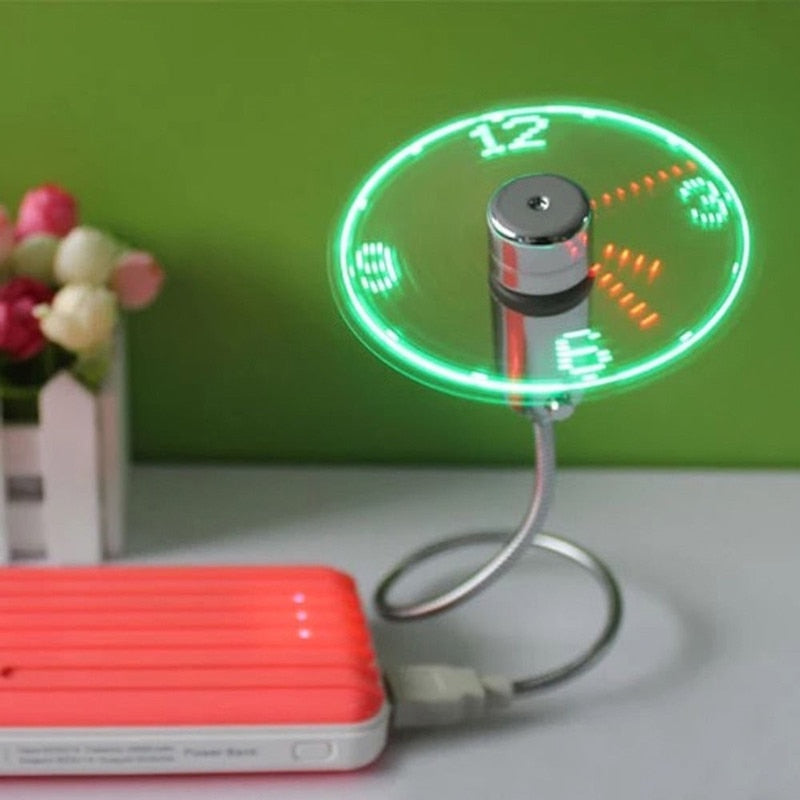 Flexible Gooseneck LED Fan Clock for Laptop