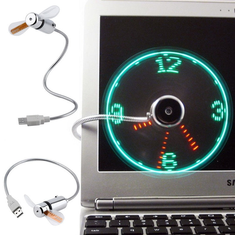 Flexible Gooseneck LED Fan Clock for Laptop