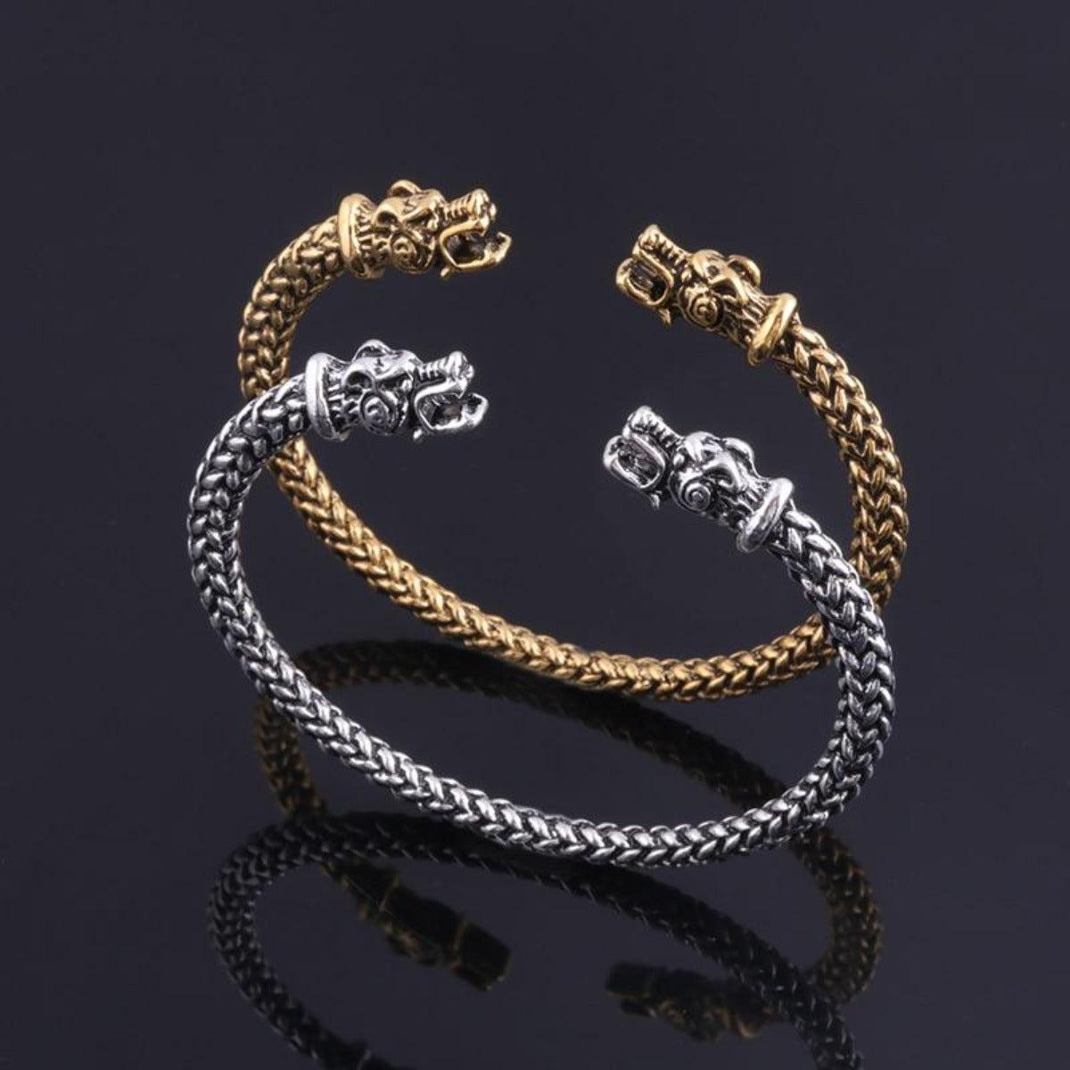 Double Head Dragon Open Cuff Bracelet