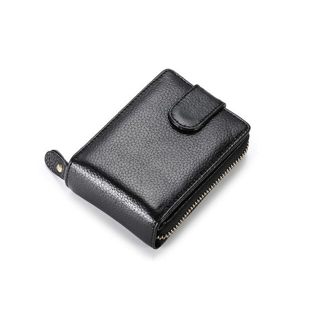 Vintage Genuine Leather Men's RFID Blocking Zippered Credit Card Holder and Wallet