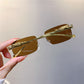 Vintage Rimless Cut Edge Golden Leopard Frame Sunglasses UV400