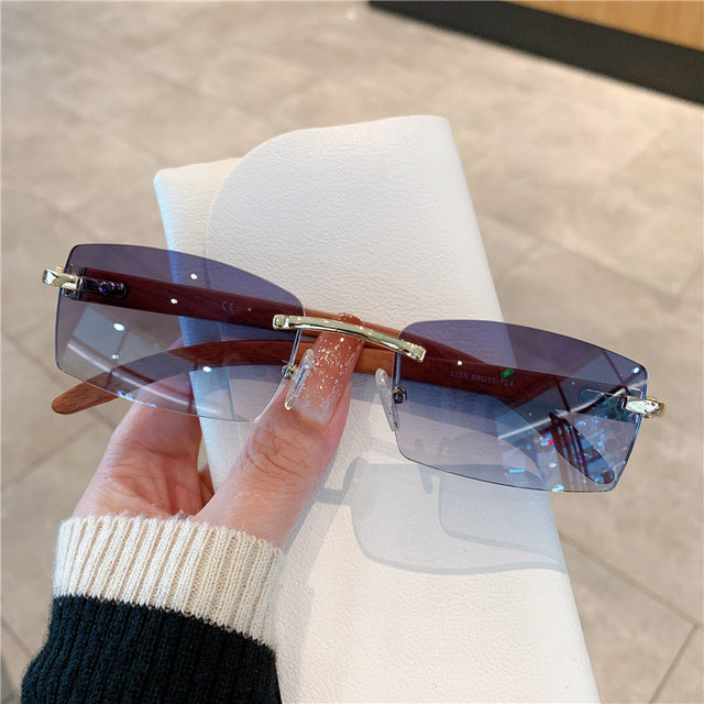 Rimless Wooden Pattern Retro Fashion Shades UV400