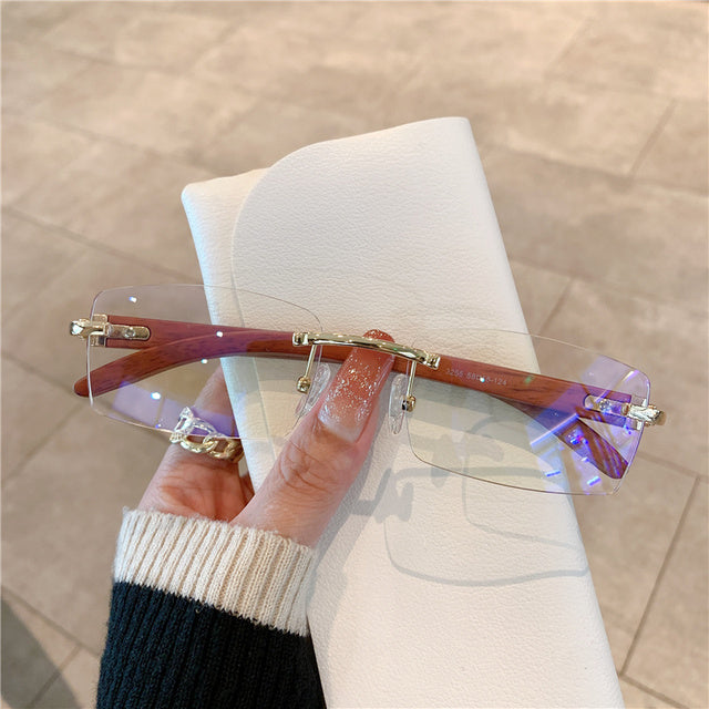 Rimless Wooden Pattern Retro Fashion Shades UV400