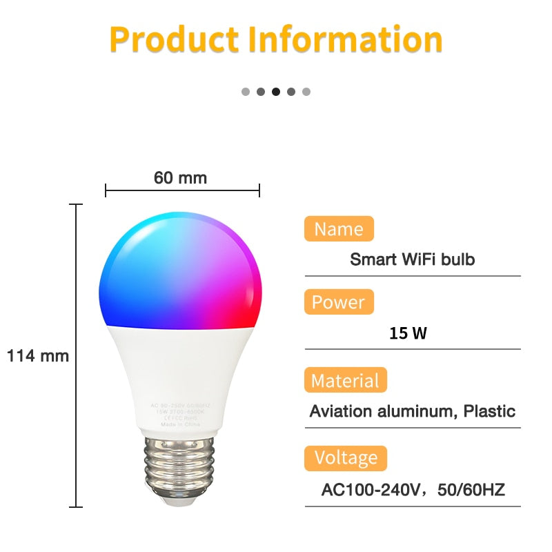 Multi-Color Dimmable Smart Wi-Fi Bulb - 15W LED