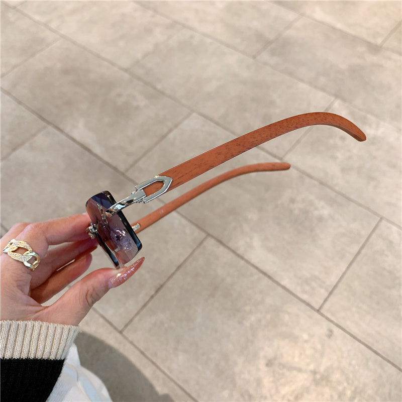 Rimless Wooden Pattern Retro Fashion Shades UV400