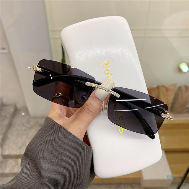 Rimless Vintage Diamond Sun Glasses UV400