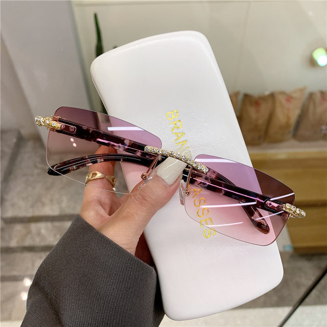 Rimless Vintage Diamond Sun Glasses UV400