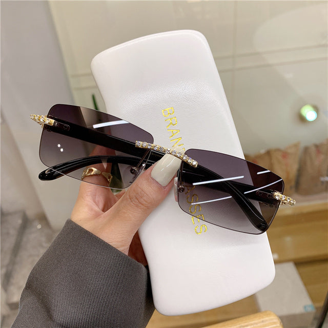 Rimless Vintage Diamond Sun Glasses UV400