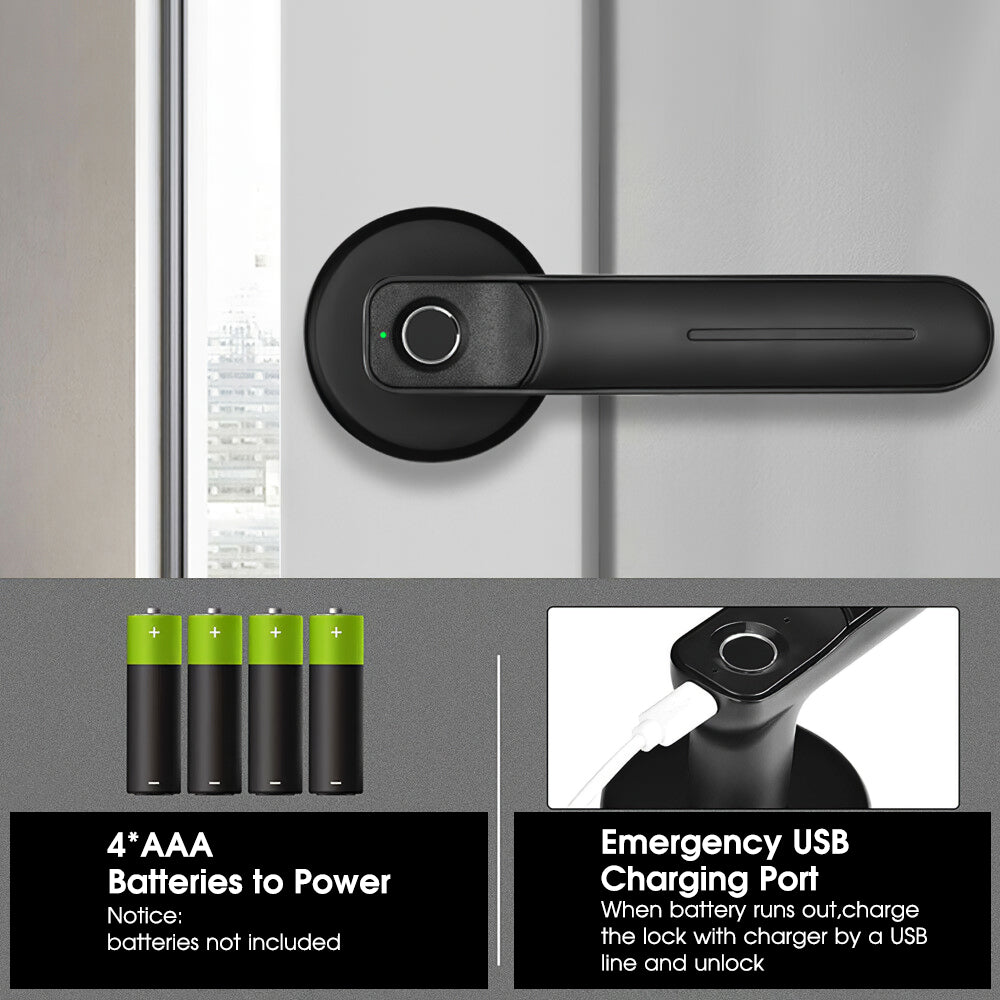 Biometric Door Lock Handle - Use for Apt /Office/Airbnb/Bedroom/Mancave/Etc.