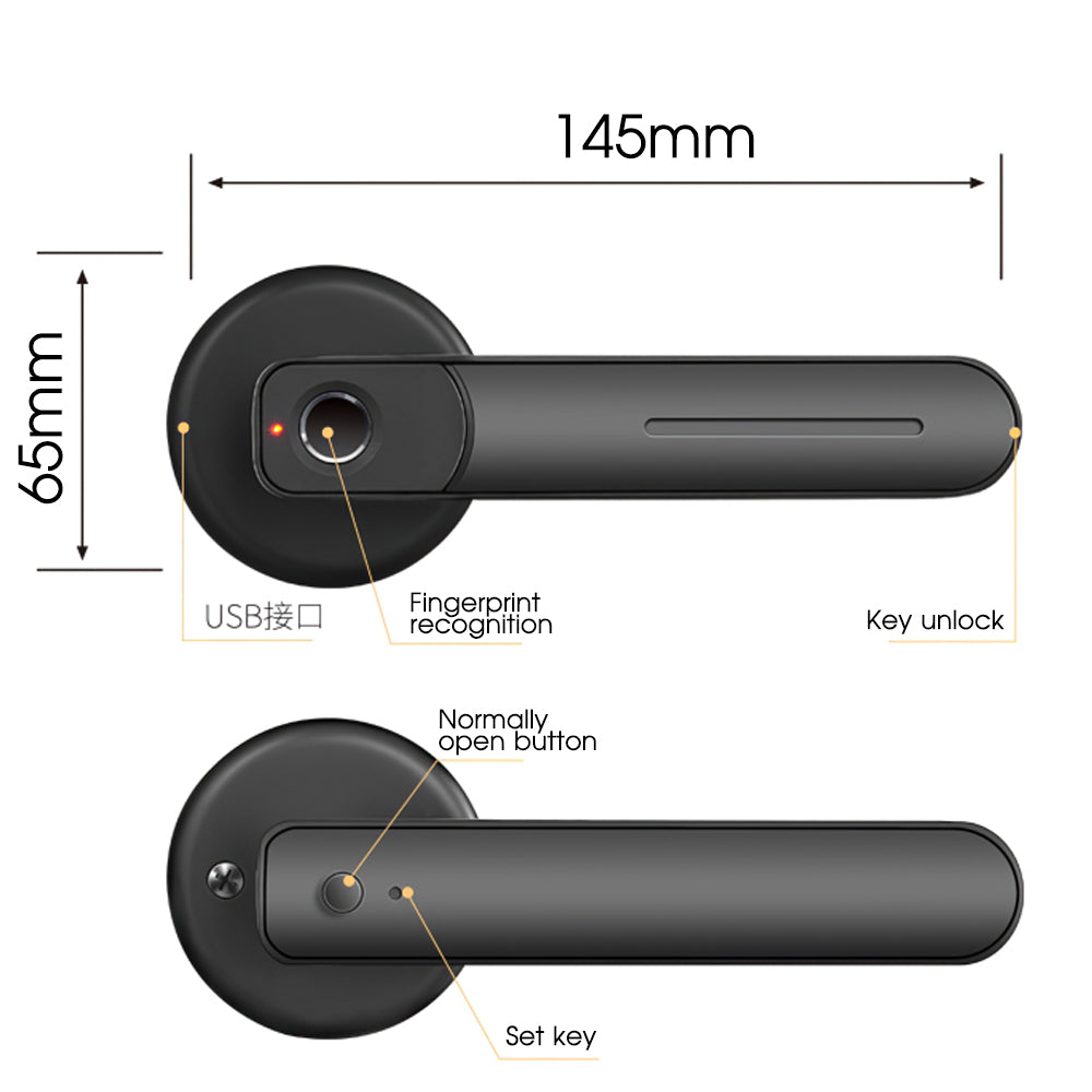 Biometric Door Lock Handle - Use for Apt /Office/Airbnb/Bedroom/Mancave/Etc.