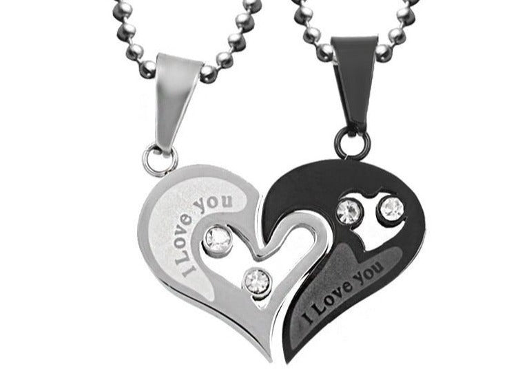 Stainless Steel Black Heart Love Necklace Pendant for Couples