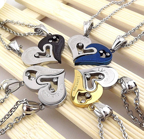 Stainless Steel Black Heart Love Necklace Pendant for Couples