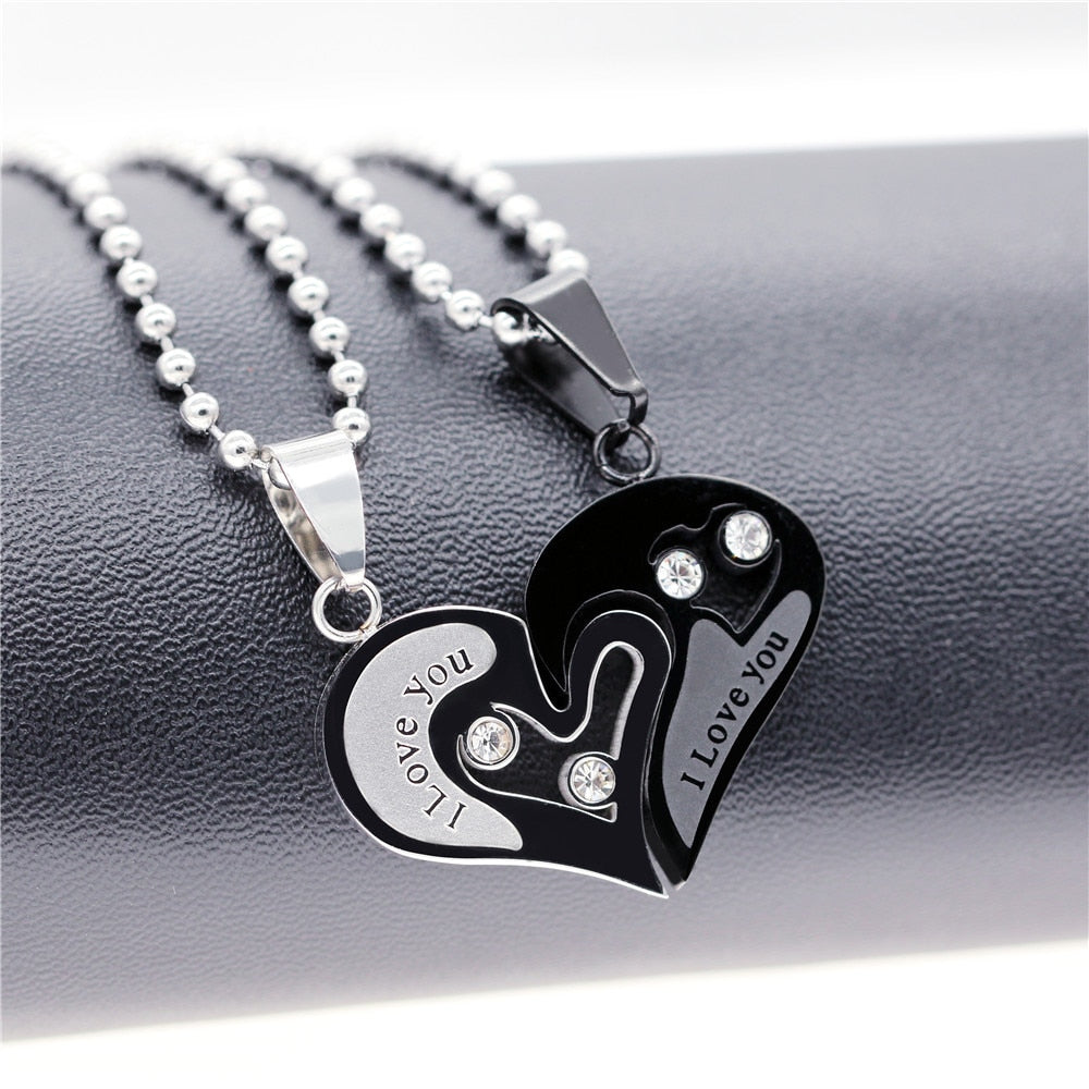 Stainless Steel Black Heart Love Necklace Pendant for Couples