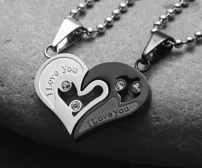 Stainless Steel Black Heart Love Necklace Pendant for Couples