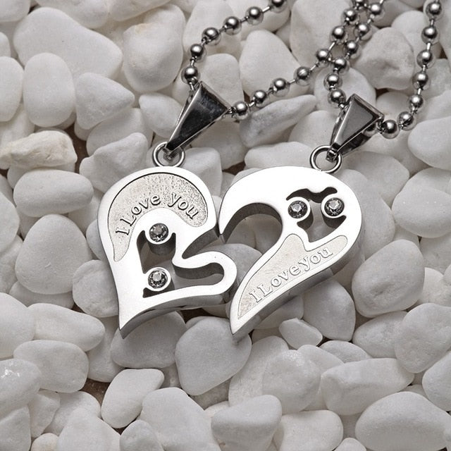 Stainless Steel Black Heart Love Necklace Pendant for Couples